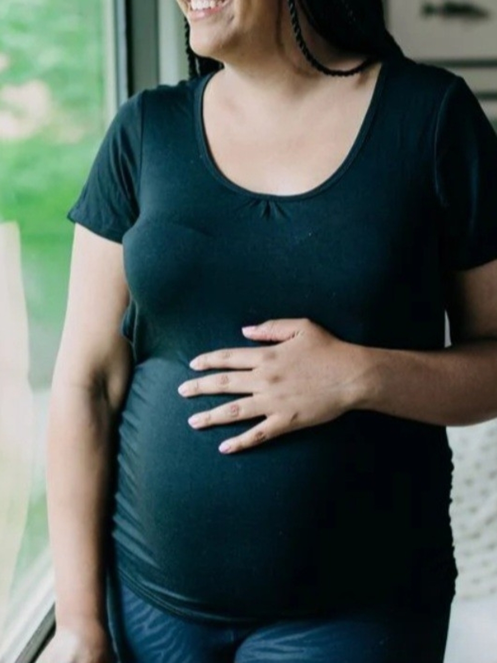 Bamboobies Maternity Scoop Neck Short Sleeve Top in Black